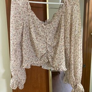 BKE Cream Floral Ruched Peasant Blouse